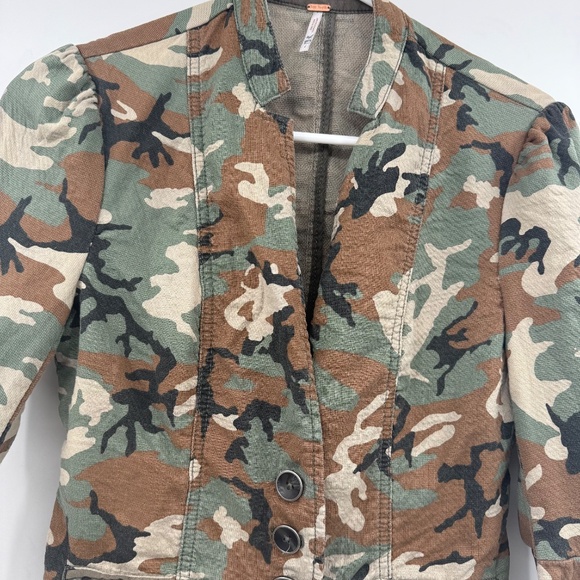 Free People Blazer Women 0 Green Camouflage Fitted Jacket Buttons Army Knit - Picture 4 of 12